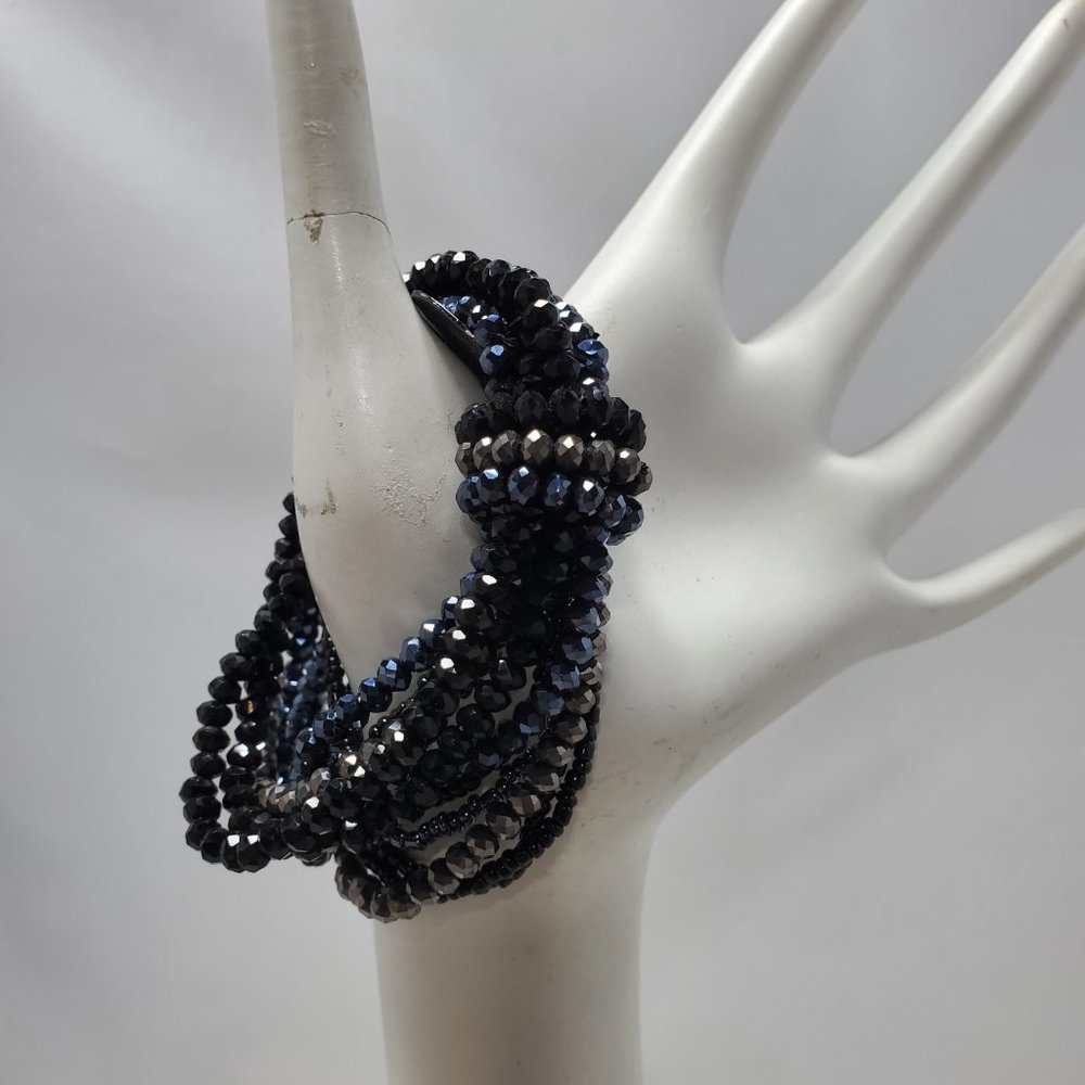 Ali Khan multi 12-strand black/hematite crystal glass stretch bracelet: